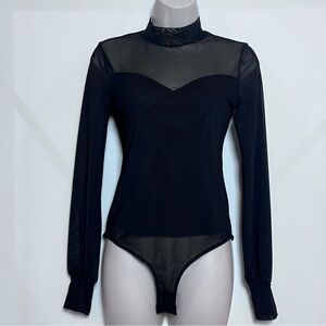 Black Sheer Long Sleeve Whimsigoth Balletcore Fairy Sweetheart Mockneck Bodysuit